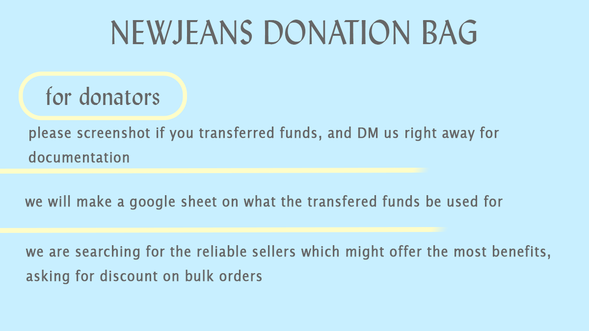 newjeansfunds_'s tweet photo. Hello Tokkis, we are a funding account dedicated to @NewJeans_ADOR affiliated with #NewJeans Fanbases!
 
Funds will be used for voting, streaming and buying parties!

Funding receipts will be shared in GSheets in our likes!

Follow and Retweet to reach more Tokkis!

Thank you ☺️. https://t.co/AvakvKxPVn