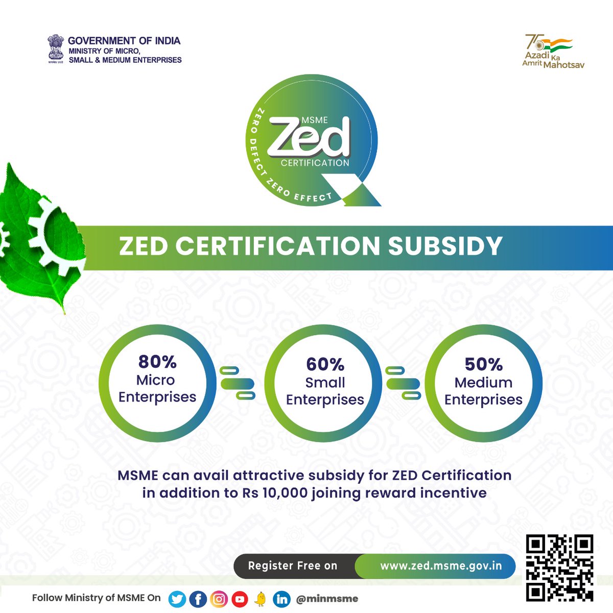 minmsme's tweet photo. MSMEs will be given Financial assistance/ subsidy for obtaining a Zed Certificate level.
#MSME #ZED #AmritMahotsav #ZeDScheme https://t.co/AXX9uVYoBG