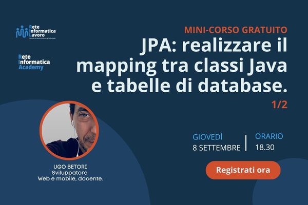 Reteinformatica's tweet photo. #minicorso gratuito con attestato:📌JPA e Hibernate: realizzare il mapping tra classi Java e tabelle di database.
Consulta il programma dei due #webinar e registrati per seguire la 1° parte ⏰8 settembre ore 18.30
https://t.co/2j58RuiYY7

#Java #developer #skill https://t.co/5yIE21FNAo