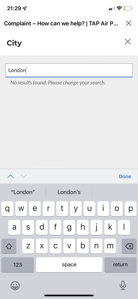 Prkr_harry's tweet photo. @tapairportugal Hi, I am trying to submit a complaint for a flight that was delayed causing me to arrive at my destination 13 hours late but the form won’t show any cities when I select UK and so I can’t submit the form. Please can you advise on how I can get this form processed? https://t.co/cGC2FMZM2S