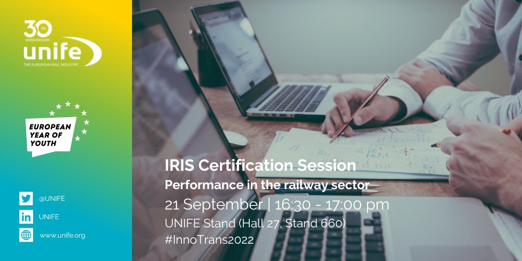 UNIFE's tweet photo. Is your company contributing to a culture of #quality in #rail? If you're looking to inspire customer confidence, #IRISCertification is the solution!
Rail sector leaders will be sharing their IRIS experiences at the UNIFE #InnoTrans2022 booth on 21 Sept👉https://t.co/bjt2vC0NcH https://t.co/I3ElgXdfsT