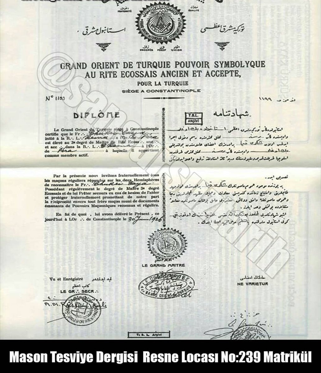 ArsivTarihim's tweet photo. Tek parti döneminin değişilmez İçişleri bakanı Şükrü Kaya'nın Masonluk belgesi. 33 https://t.co/AV9Kn7MvRk