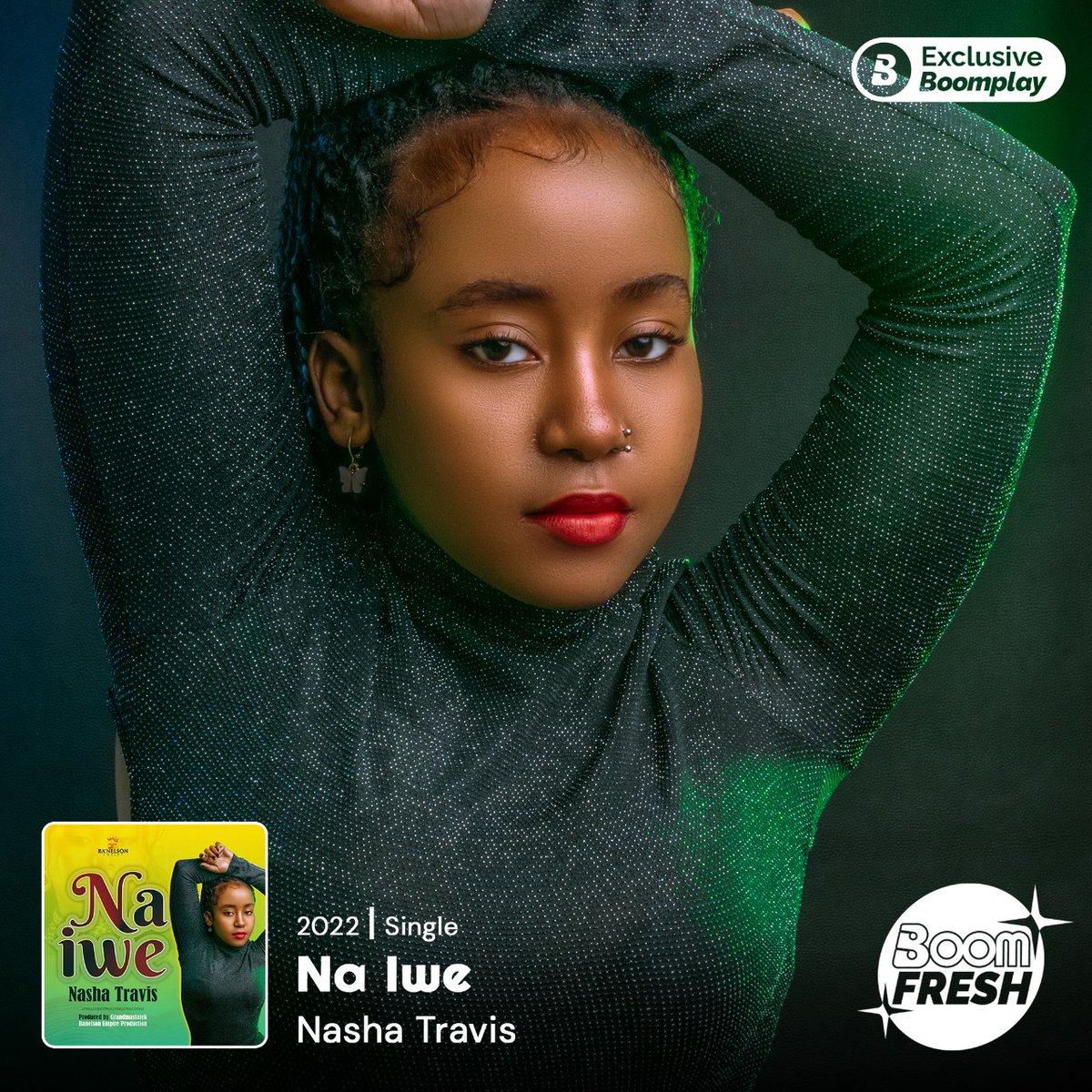 BoomplayKenya's tweet photo. 🚨 BOOMFRESH 🚨
Budding talent, @NashaTravis comes through with a new single titled, #NaIwe 🎶 🔥 🔥

Listen &amp; download now exclusively on Boomplay!!
Link ➡️ https://t.co/vCcxzMwai5

#Boomplay #MusicForYou #Streams #NewMusic https://t.co/R2HGtuHMni