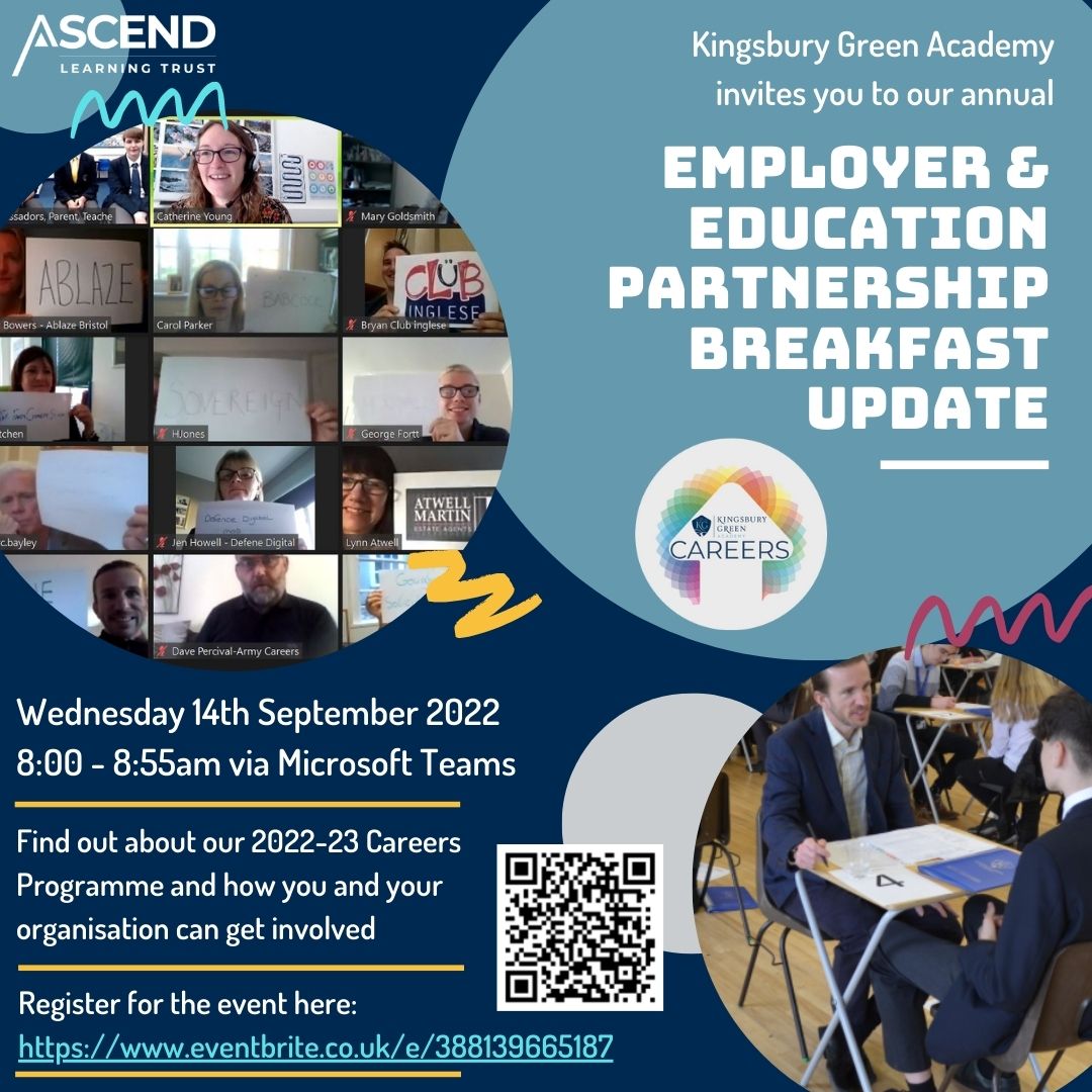 Want to make a difference to young peoples' lives? Pupils <a href="/kingsbury_green/">Kingsbury Green Academy</a> in Wiltshire aim higher, achieve better and increase confidence through support from people like you. Don't let logistics stand in your way - join us virtually on 14/9/22 to find out more. #kga_careers
