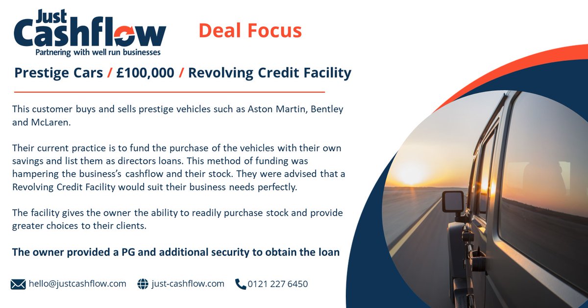 *Deal Focus*
Our Revolving Credit Facility is now enabling this business to buy and sell prestige cars without needing to revert to the director's savings. 

#alternativefinance #businessloans #businessfinance #smesupport #smes #happycustomer #cars