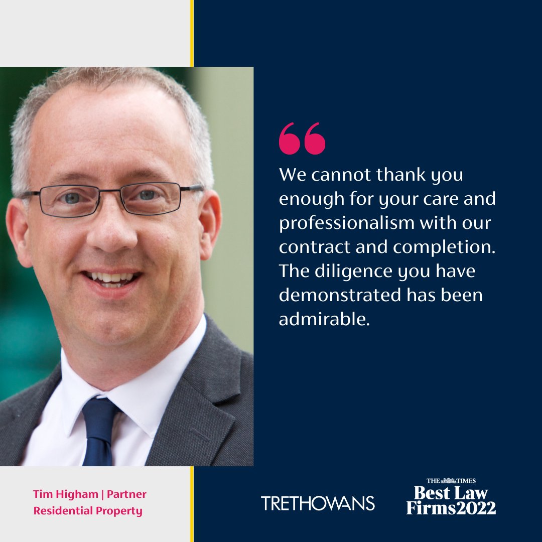Trethowans on Twitter: "👏 Well done to Tim Higham, Partner in our Residential Property team, for this fantastic testimonial. 👏 #TestimonialTuesday #Trethowans #Lawasitshouldbe #ResidentialProperty #Legaladvice / Twitter