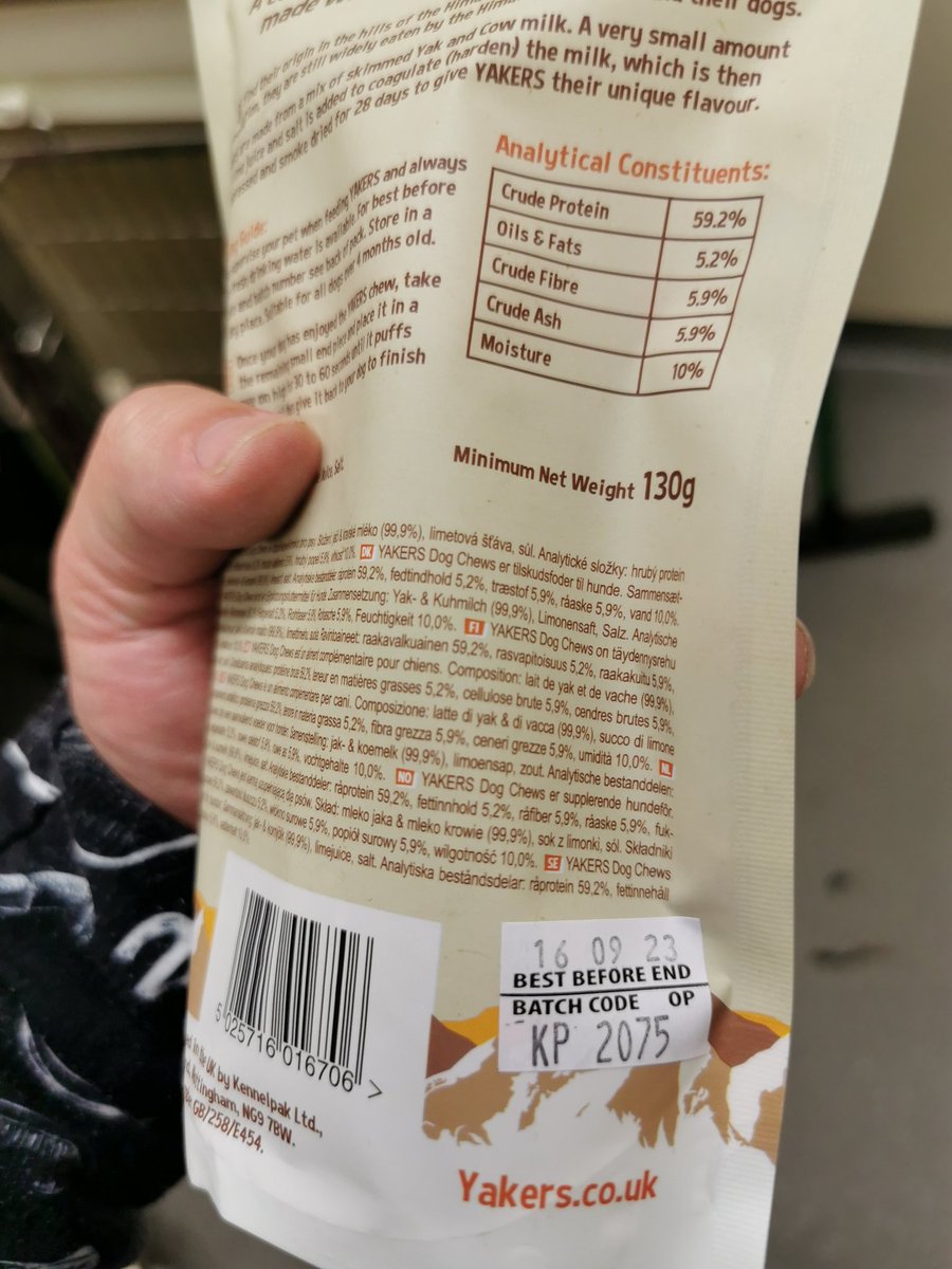 bricksmasher1's tweet photo. @YakersDogChew I did send a Facebook message but no one got back to me, these dog chews in this newer packaging are noudky but still in date, you used to sell them not in packaging and they were fine, as a retailer I'd appreciate if you could contact me. https://t.co/ivV8xAvJNq