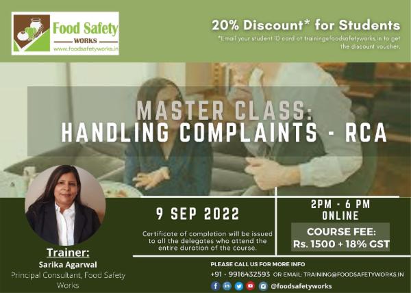 foodsafetyworks's tweet photo. This week's master class is on Handling Complaints and RCA with Sarika Agarwal. A good FSMS always looks at improving and doing the right RCA is critical to make any improvements. Register for the class this Friday.
https://t.co/D7eTU81iCf
#fsms #foodsafety #foodsafetyworks https://t.co/Y7o8fWktYE