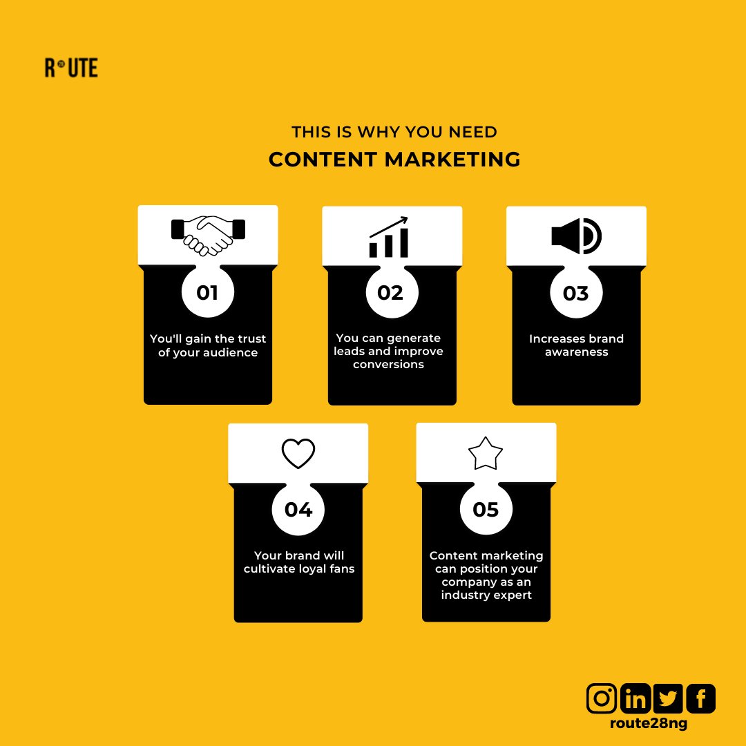 route28ng's tweet photo. Content is King and to stay relevant you need to bring your "A" game to the content creation cycle.

For Help Getting Started On Content Marketing. Contact Route28ng.
.
Contacts Us Today!
☎️: +234-702-500-2900.
📧: info@route28.ng

#marketing #marketingdigital #marketingstrategy https://t.co/3uC1oYwCjB
