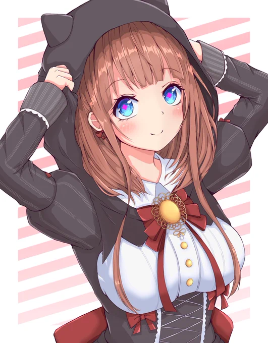 猫耳フードのかわいい女の子 #ちぇり絵 