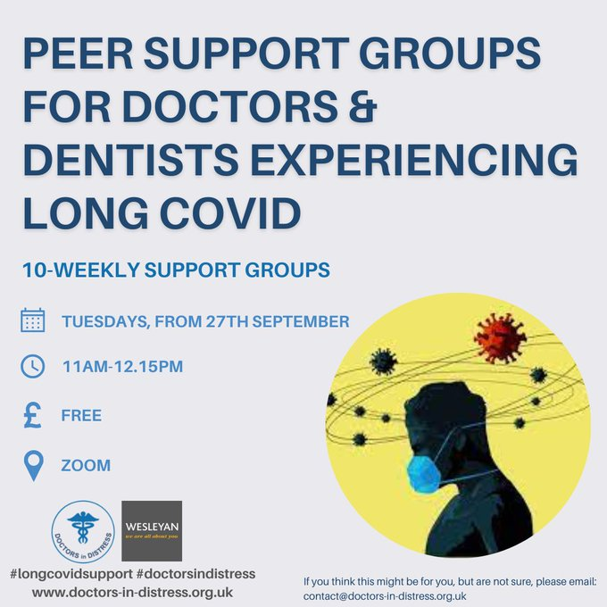 nhsprachealth's tweet photo. Doctors in Distress are running a number of brilliant support groups this autumn for doctors, paramedics, nurses and allied healthcare workers.

You can find them on their calendar here:

https://t.co/V8fndDxt2q https://t.co/ZjHTaRkvUV