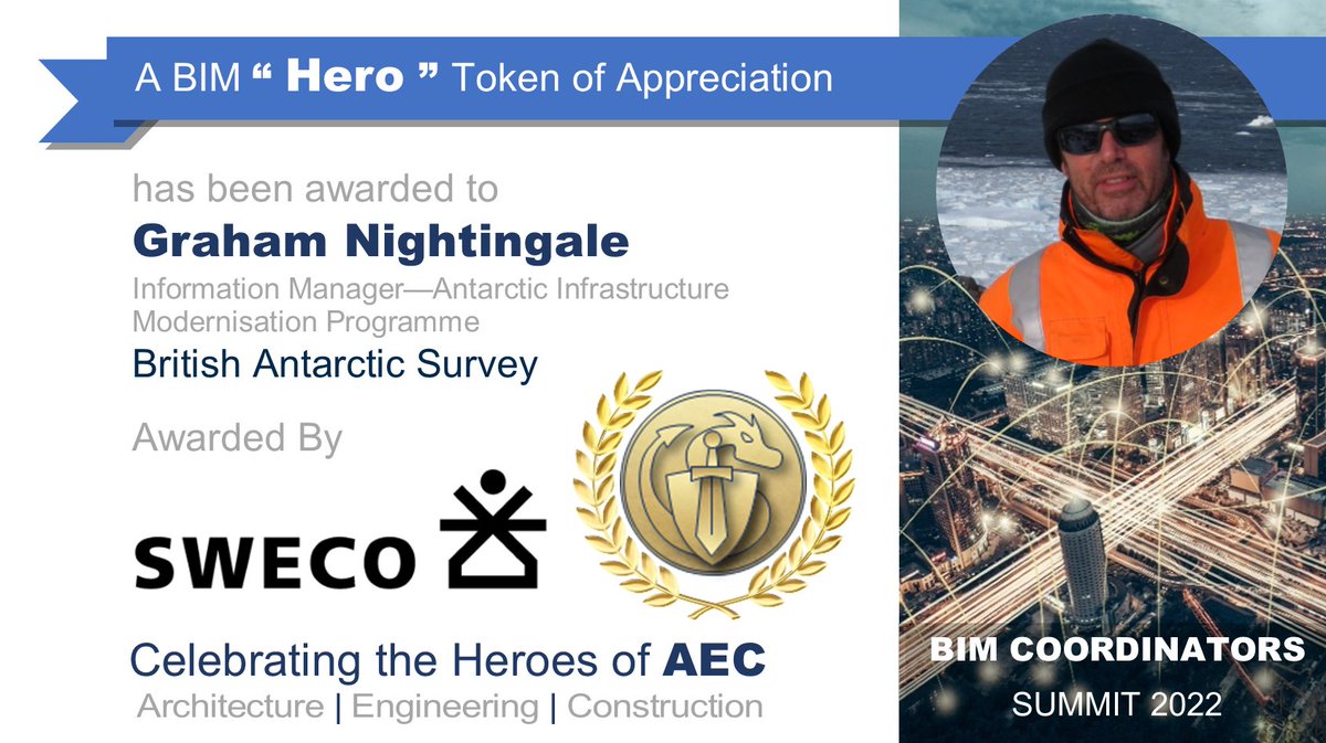BIM Coordinators Summit (@bimcoordinators) on Twitter photo Congratulations to Graham Nightingale from <a href="/BAS_News/">British Antarctic Survey 🐧</a> who has been awarded the #BIMhero "Token of Appreciation" by @SwecoSweden , in recognition for their contribution to #AEC. #BIMcoordinatorSummit2022. Congratulations to Graham Nightingale from <a href="/BAS_News/">British Antarctic Survey 🐧</a> who has been awarded the #BIMhero "Token of Appreciation" by @SwecoSweden , in recognition for their contribution to #AEC. #BIMcoordinatorSummit2022.