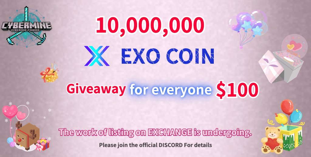 CMEcybermine's tweet photo. 💵💵You’ll receive $100 💰(10,000,000 $EXO)
#Giveaway for everyone who finishes🎁🎁

💖Must Follow: @CMEcybermine
💖Like &amp; RT
💖Tag 3 friends

⏱️Ends ONLY 24hrs
✅Drop your #BSC BEP-20 Address
🍻First Come First Serve

#Crypto #Airdrop #FreeMint #apy #DeFi #apy #launch #Web3 #BNB https://t.co/tT4C0pp2Lh