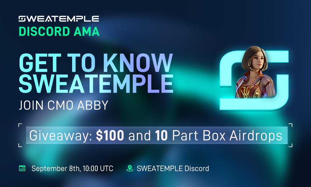 sweatemple's tweet photo. 😍Join our #AMA with our CMO Abby😍
We are thrilled to announce we're going live on https://t.co/qLKTZ1bdTH
⏰:September 8th at 10:00AM UTC
💸:$100 $USDC &amp; 10 Part Box NFT to #giveaway:
Rules:
1⃣Comment Question (Max 5 questions) 
2⃣Tag 3 Friends 
3⃣Like &amp; rt

#NFTs #Airdrop #P2E https://t.co/TtEMYgBQFi