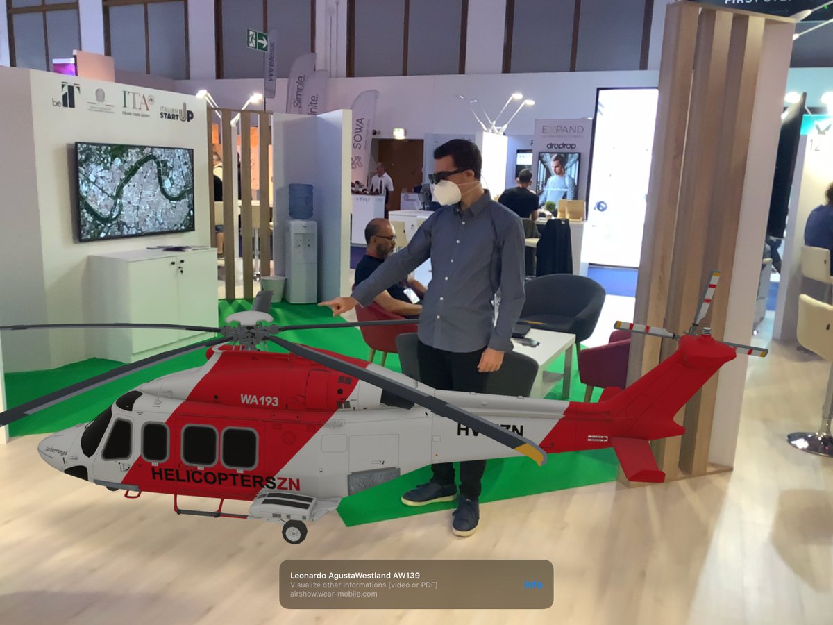 wear_mobile's tweet photo. During @IFA_Berlin we are showing as simple is to interact with product's #digitaltwin with @Nreal #nreal #smartglass #wearabletech #augmentedreality #aw139 #agustawestland @ITAtradeagency #ifa2022 #nextreality #iiot #factory40 #4ir https://t.co/MGF47BFOA0