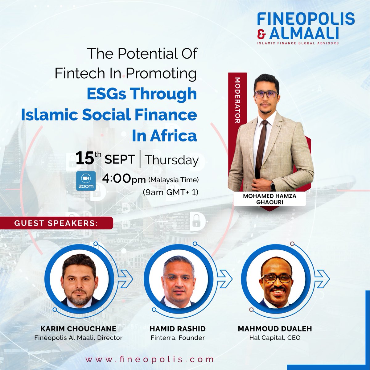 Finterra2u's tweet photo. Catch Founder of Finterra, Hamid Rashid at "The Potential of Fintech in Promoting ESGs through Islamic Social Finance in Africa" webinar on 15.07.22
Register NOW
https://t.co/livsUwanT4
#finterra #fineopolis&almaali #halcapital #fintech #islamicfintech #Africa #esg #halcapital https://t.co/S3FmuOSGxV