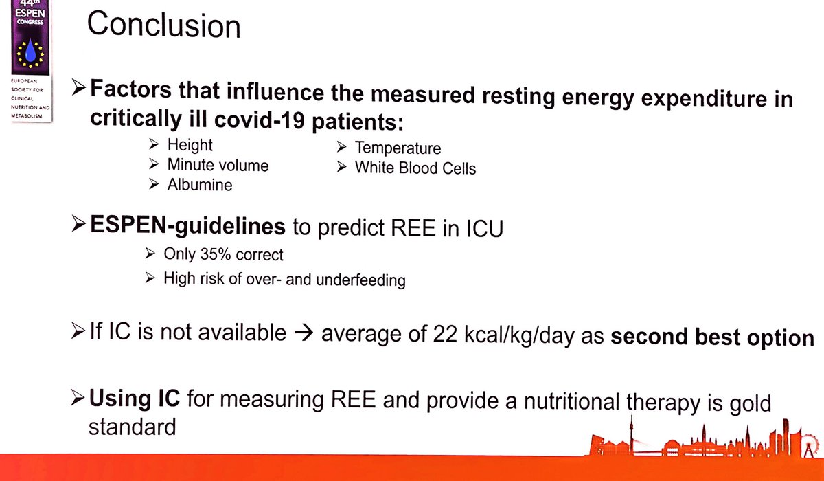 ElisabethWaele's tweet photo. #COVID19 #ICU patients have different metabolic rate @cosmedhq IC and will benefit from an individual nutritional approach๐ 22 kcalkgd ๐ congrats med @VUBrussel student Eline for study and excell presentation #ESPEN22 @ESPENorg https://t.co/yf0tplVLkq