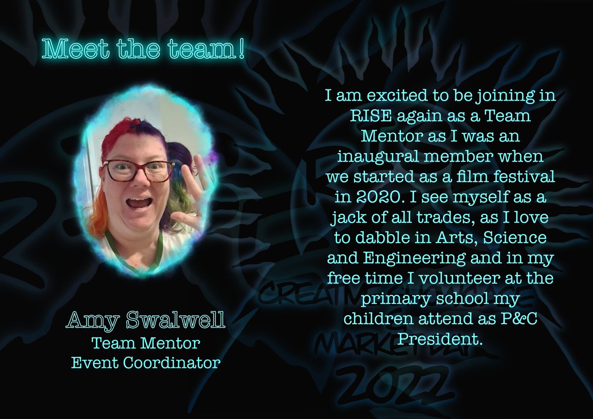 RiseShowcase's tweet photo. Meet the team! Amy is our team mentor and has been keeping our team up to speed with the RISE Creative Showcase and Market Day 🌿🌉🌱 she can't wait to see you all there on the 21st of September #UniSC #RISE #MoretonBay #art #creative https://t.co/riJZ18CxyH