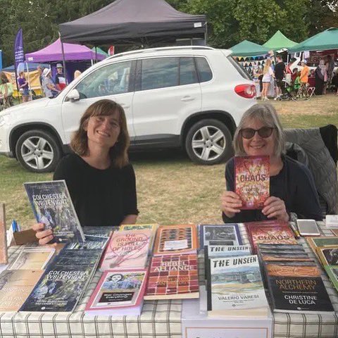 ColWriteNight's tweet photo. Selling the @ColWriteNight anthology with @PatricianCom on Saturday at Colchester #ecofestival2022 Met lots of interesting stall holders and @ClareEShaw proved to be an excellent salesperson as well as writer! #WritingCommunity https://t.co/RPrFid6VsT