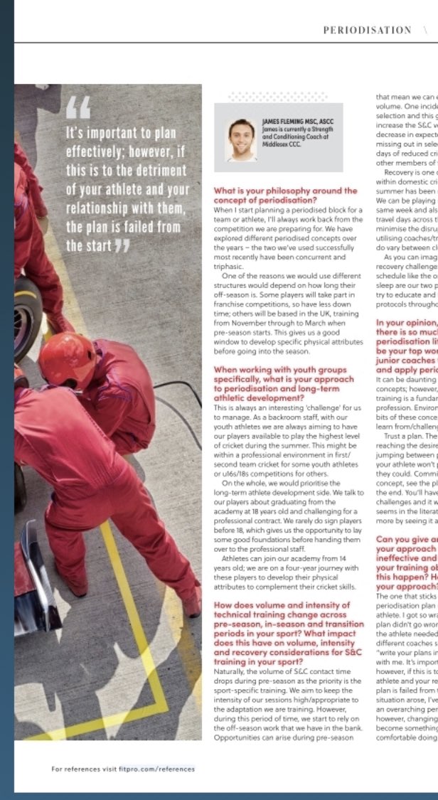 Our latest article on behalf of <a href="/UKSCA/">UKSCA</a> is published within the <a href="/FitProLtd/">FitPro</a> magazine. 

We have gone to those in the performance world and gained an insight into how they approach training.

Big thanks to @NoelsieC 🏎 and <a href="/JamesFleming89/">James Fleming</a> 🏏 for their valued contribution