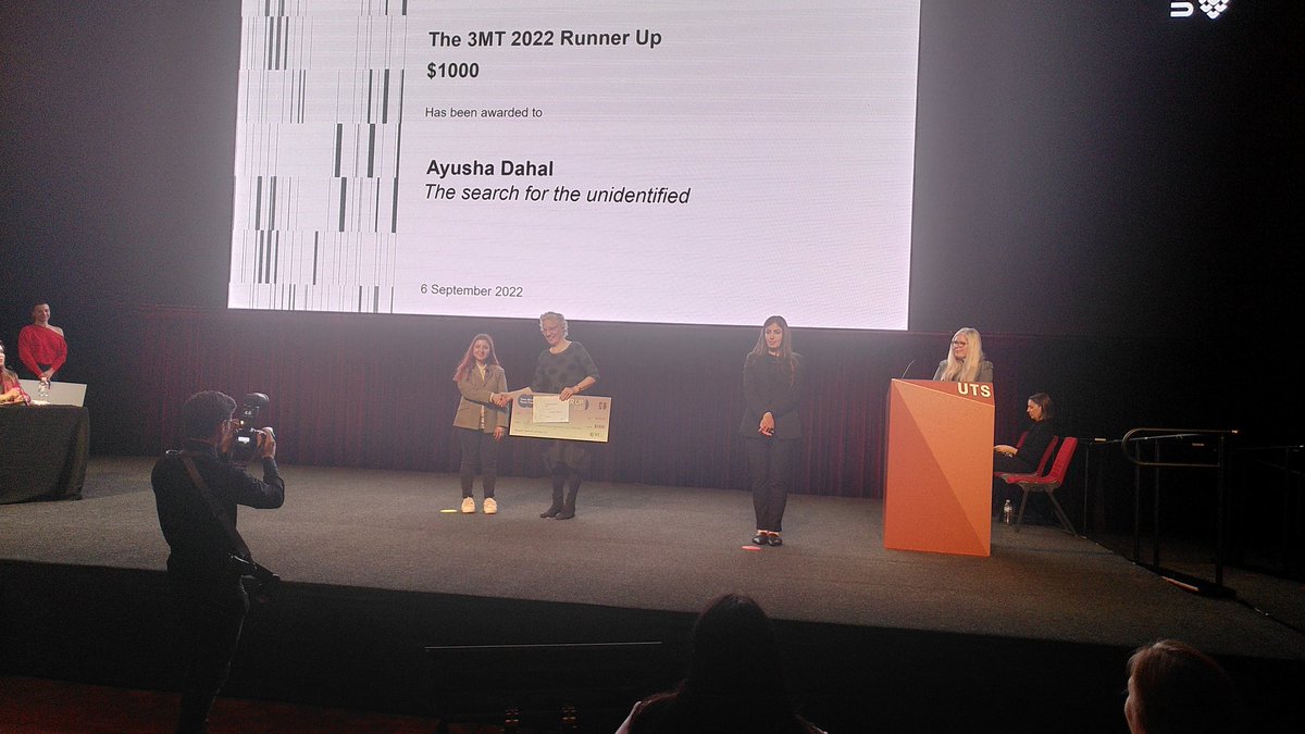 chuckcranfield's tweet photo. Our Ayusha - Runner-up and Peoples Choice!! #UTS3MT UTSScience #3MT https://t.co/mEEIvEGac1