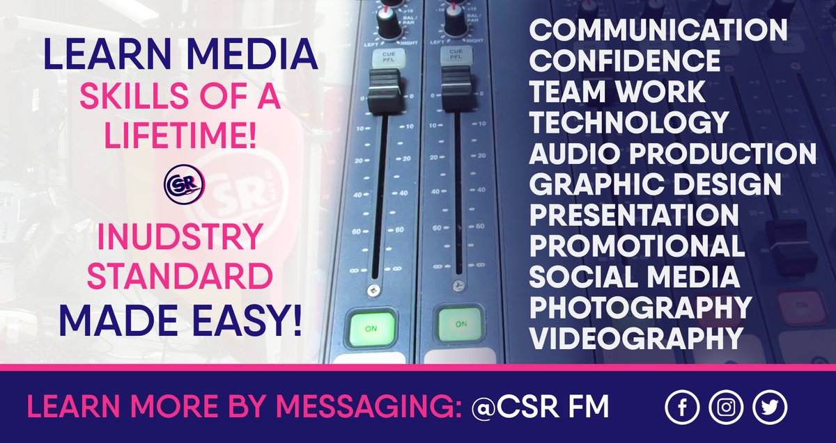 CSRfm's tweet photo. Fancy a career in broadcast media? Come and join us &amp; learn these skills!🔥We make industry standard simple! For details, send us a message!

✅ Help run a multi award-winning radio station

✅ Gain invaluable skills that looks amazing on your CV

✅ Meet like minded students https://t.co/eCRZHppACe