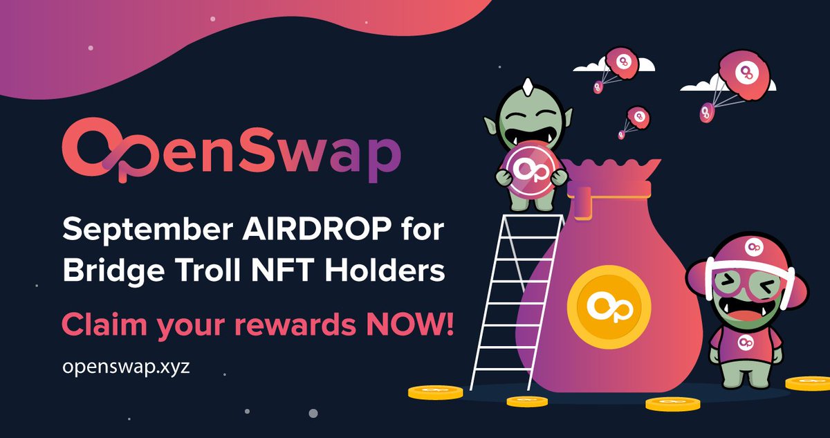 openswapdex's tweet photo. Bridge Troll NFT Hodlers 💕 SEPTEMBER REWARDS NOW READY 🎁 Claim Your $OSWAP 🚀

#OpenSwap Bridge Troll NFTs allow holders to serve as node validators for our ANY-to-ANY #Crosschain Bridge and earn fees 🤑

Details 👇
https://t.co/kkP787bJ9B

Mint Yours 👇
https://t.co/0WmrKLU11P https://t.co/LkPAiAfflq