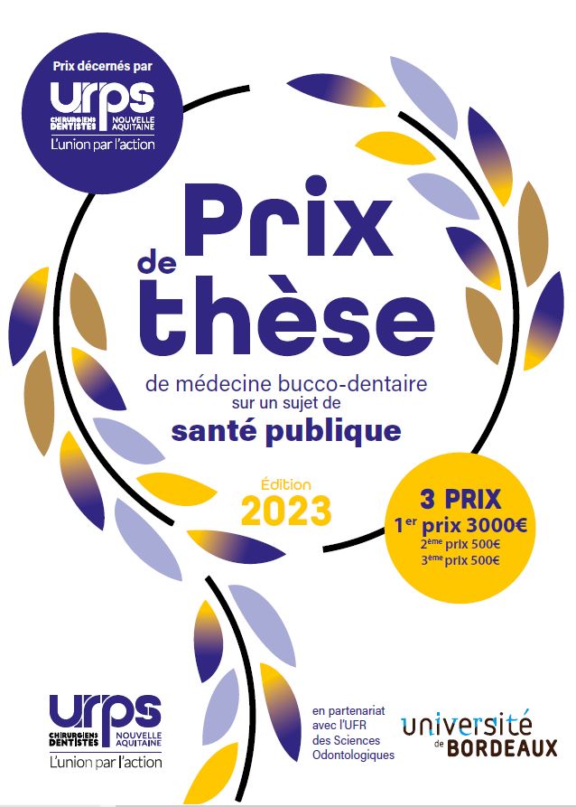 URPSCDNA's tweet image. Prix de thèse URPS CD NA - Médecine bucco-dentaire et santé publique : lancement de l’édition 2023 !
Les candidatures sont ouvertes jusqu'au 20 janvier. 3 subventions sont à remporter...
Pour en savoir plus : urps-chirurgiensdentistes-na.fr/prix-de-these/