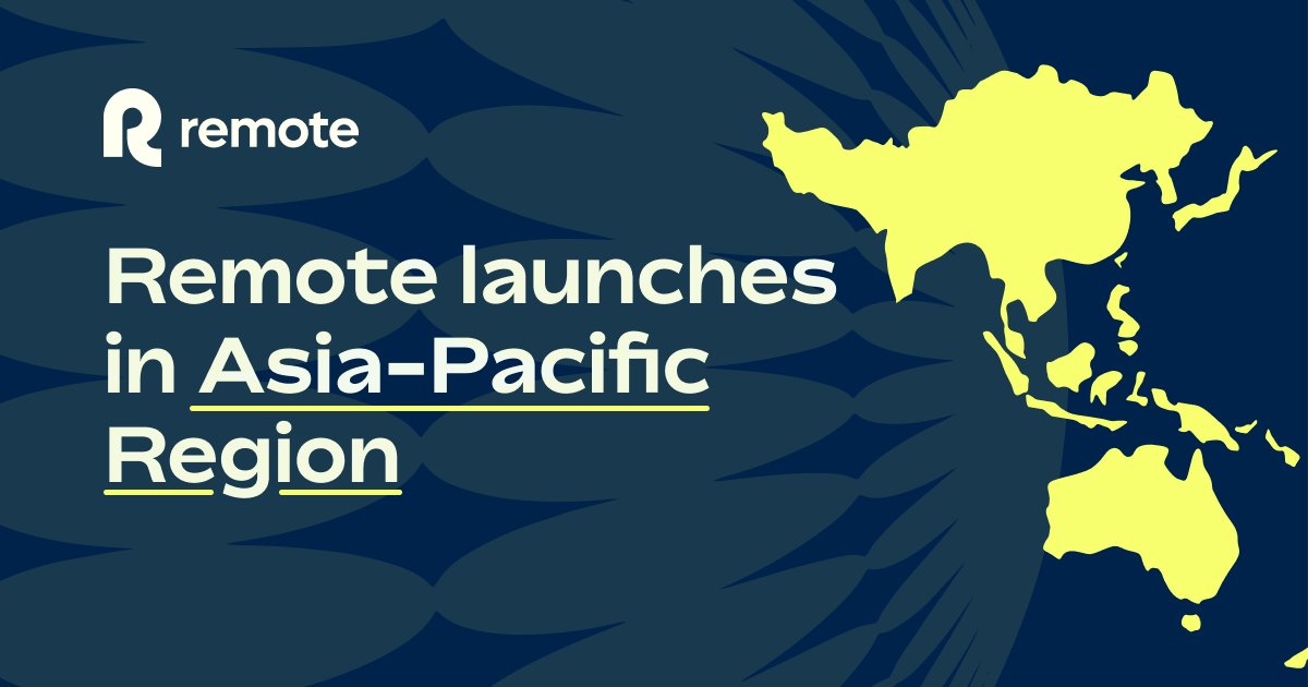 remote's tweet photo. It's official! 🎉 We're live in Asia-Pacific region!🎉 

This launch will help us support more companies based in Australia, Singapore, India, New Zealand, and beyond in accelerating their growth by hiring internationally.  🚀 🌐 

Learn more: https://t.co/7Bbx2cCYZk https://t.co/Nr2Ma2peon