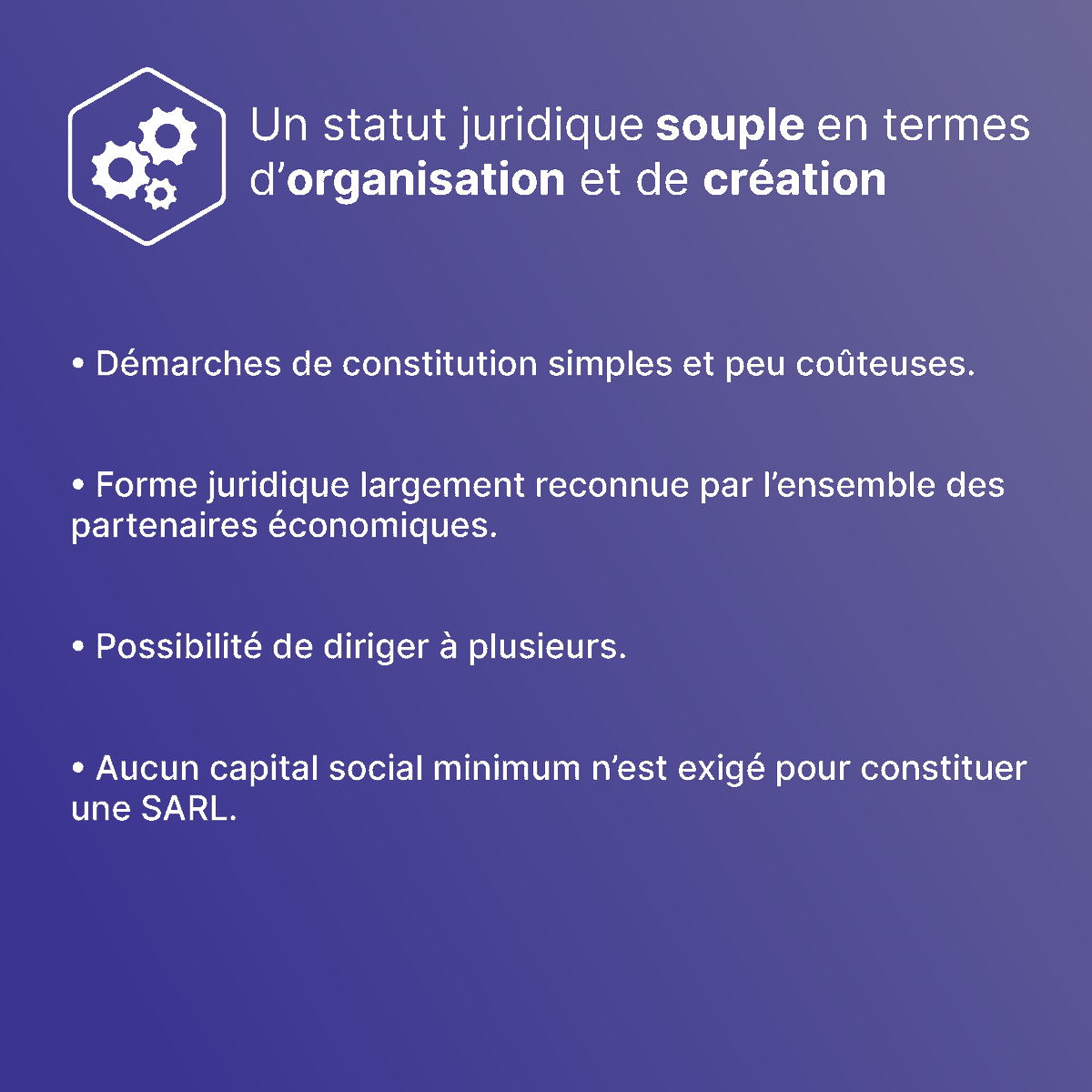 La SARL, un statut juridique d’entreprise largement reconnu ! 

La création d’une société à responsabilité limitée est rapide, peu couteuse et le statut est adapté si l’on souhaite avoir une grande souplesse d’organisation. Elle protège également le patrimoine des associés.