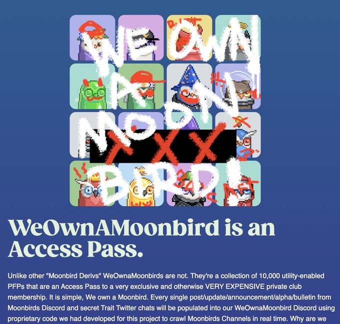 weownamoonbird's tweet photo. WeOwnaMoonbird roadmap is simple, clear, concise. 
1.We Own a Moonbird.
2. You get a WeOwnaMoonbird NFT
3. You now Own a Moonbird! (basically)
4. Join our Discord, Verify with CollabLand, view every single channel in real time.
#WeOwnAMoonbird https://t.co/e5a9gePjFV