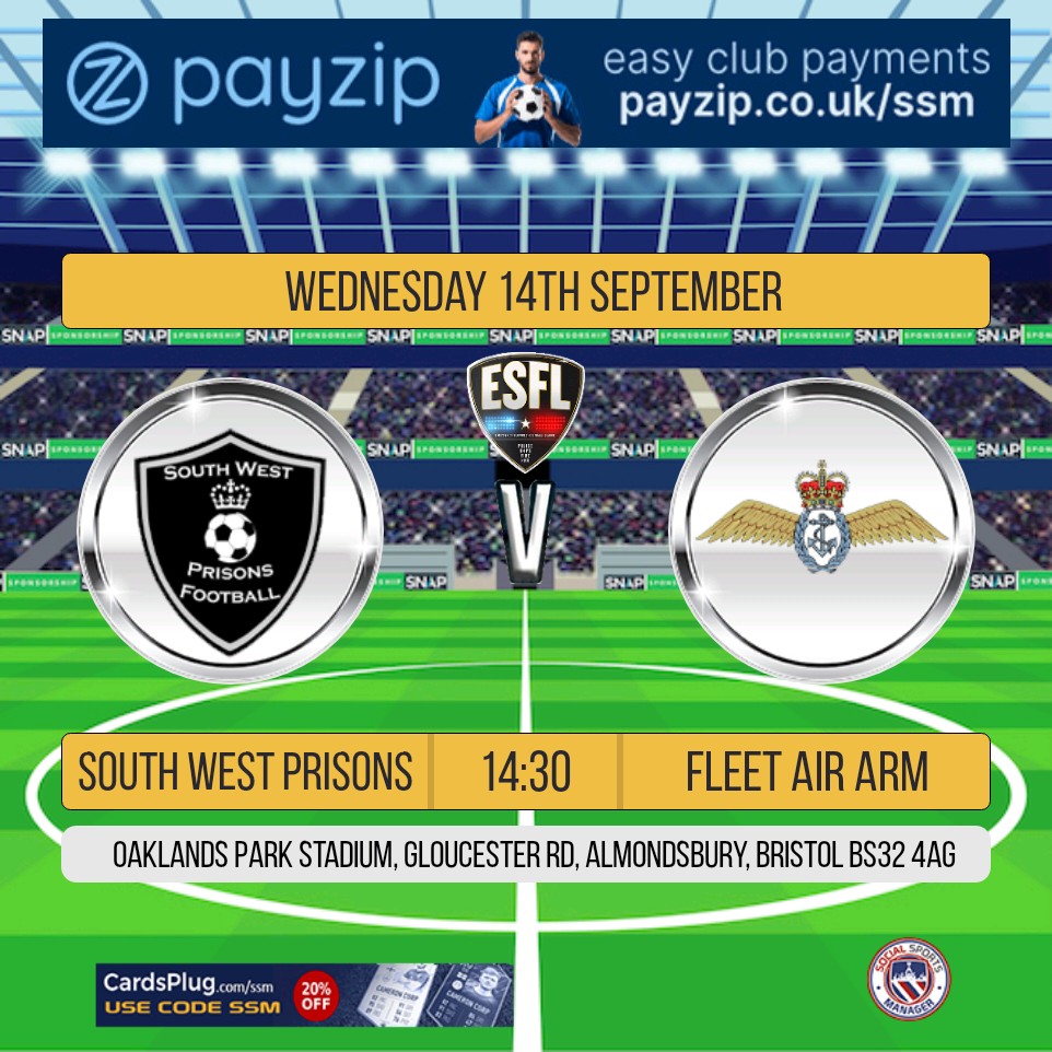 prison_west's tweet photo. Come and support are prisons as we take on the fleet air aim in our first @ESFL20 match of season. @socialsportman https://t.co/OHKVrnUCYF