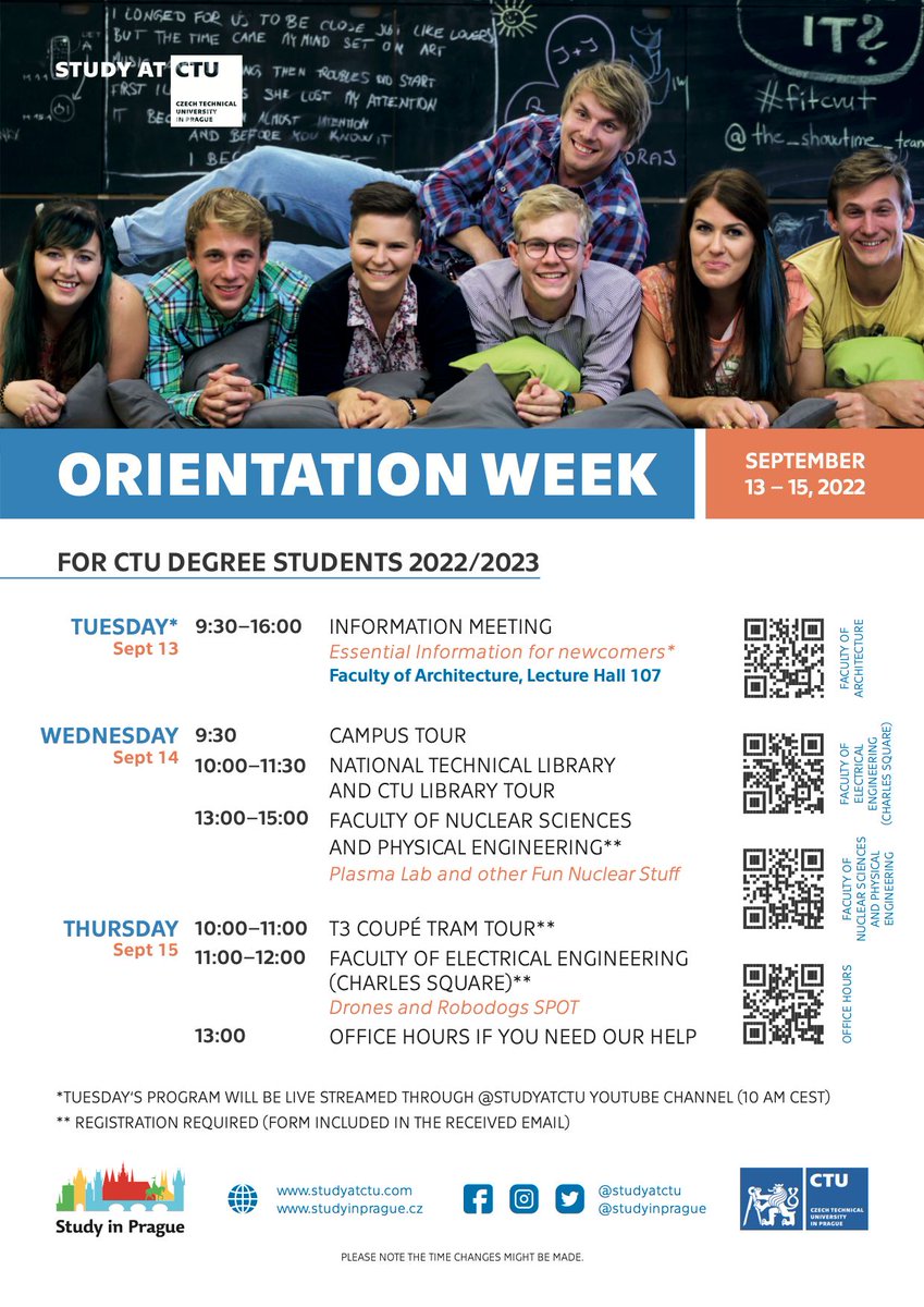 Details about new #OrientationWeek for degree students can be found here: facebook.com/studyatctu/pho… You can join us also virtually through youtube.com/c/StudyatCTUin… See you at CTU! #studyatctu #engineering #newstudents #Prague