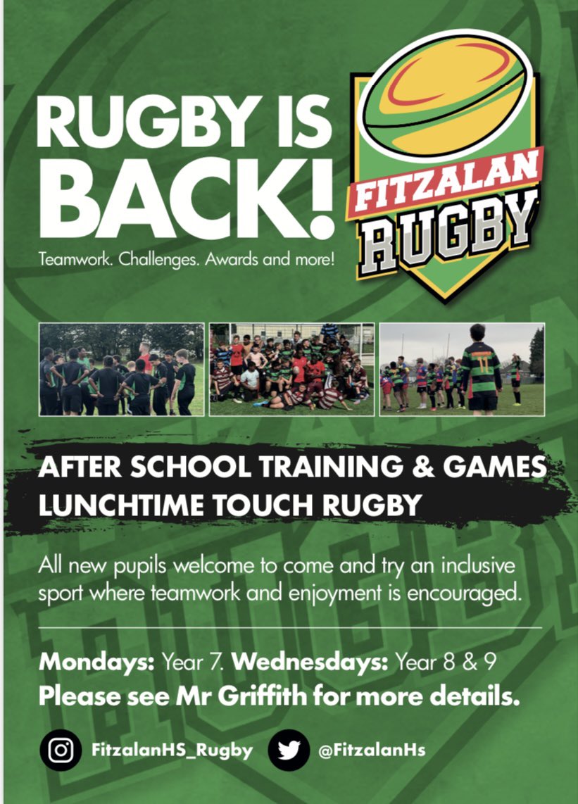 The new year academic year means rugby is back! We would love to have more pupils than ever to join Fitz rugby this year. With a great year of training and meaningful fixtures approaching, beginners or experienced pupils are all welcome!🔰🏉