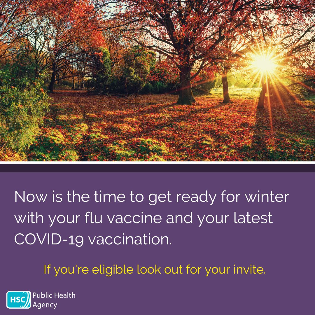 publichealthni's tweet photo. If your eligible getting your winter vaccinations is the first line of defence against COVID-19 and flu.

Look out for your invite from your GP, pharmacy, Trust or school nursing team and don’t put off getting vaccinated. 

#wintervaccination #covid19vaccine #fluvaccine https://t.co/vgkkzefT6A