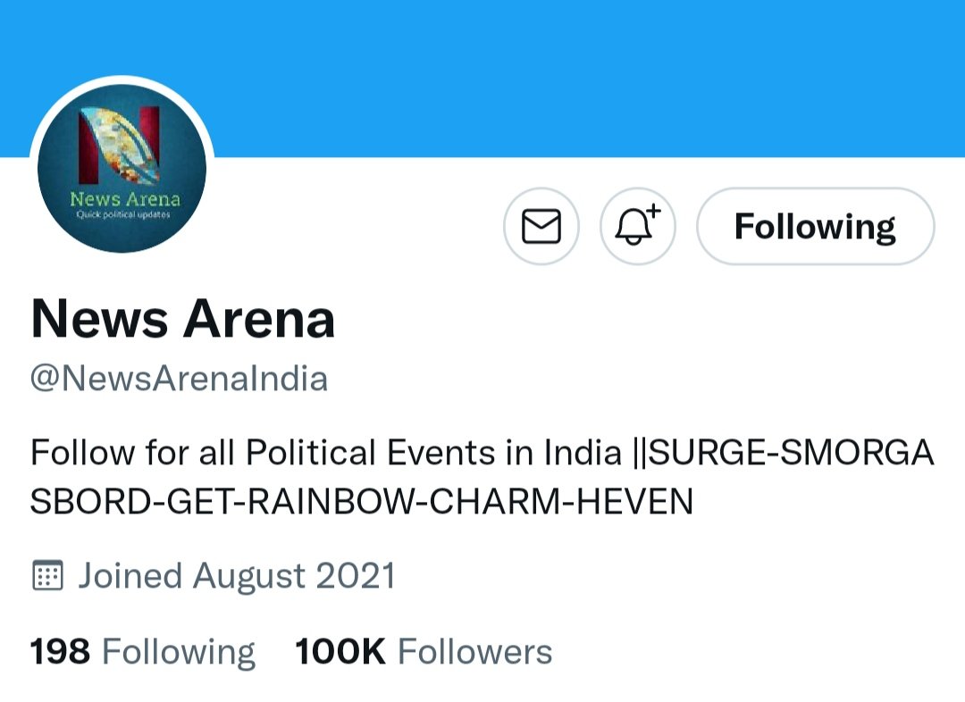 Congratulations <a href="/NewsArenaIndia/">News Arena India</a> for 100k , best wishes for future