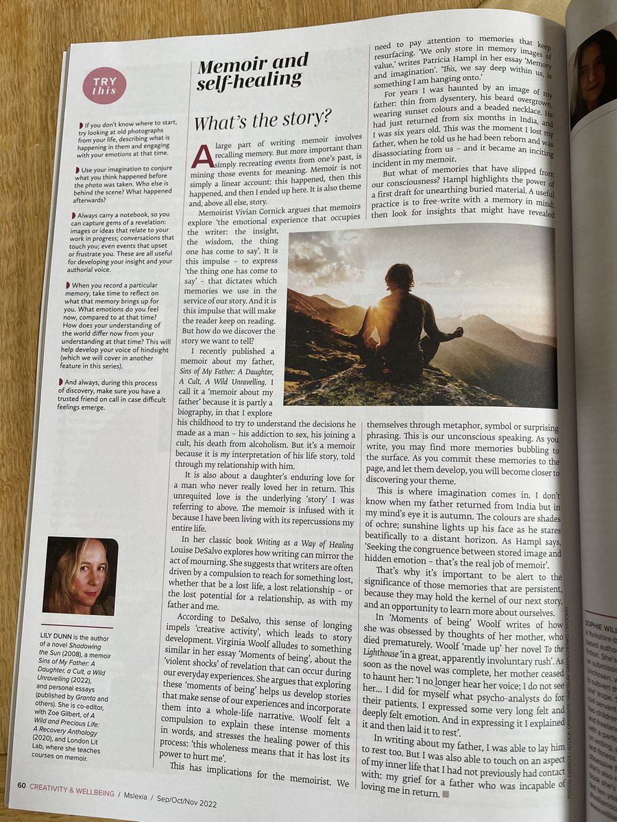 Lilydunnwriter's tweet photo. Very excited to see my first piece for my #memoir series in Mslexia this issue. It’s first of a few on Memoir and Self Healing #writingcommunity @Mslexia https://t.co/cJHU4yiaNt