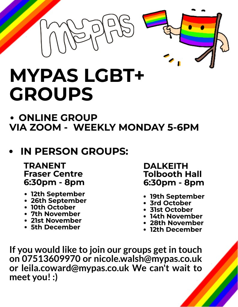 _MYPAS's tweet photo. We're delighted to share that our weekly LGBT+ social groups are back. For more information, directions and to sign up, please contact Nicole and Leila using the details on our poster. https://t.co/p4kKMbh7ew