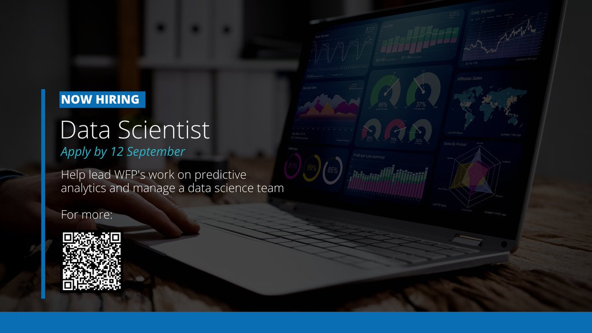 WFPVAM's tweet photo. 📣We're looking for a #DataScientist to join our team! Help lead @WFP's work on predictive analytics, collaborate w/ our partners &amp; design research projects to develop predictive analytics methodologies for food security monitoring

Closes 12 Sep, more ℹ️: https://t.co/OSD2tg2iAg https://t.co/M35gsZUNEd