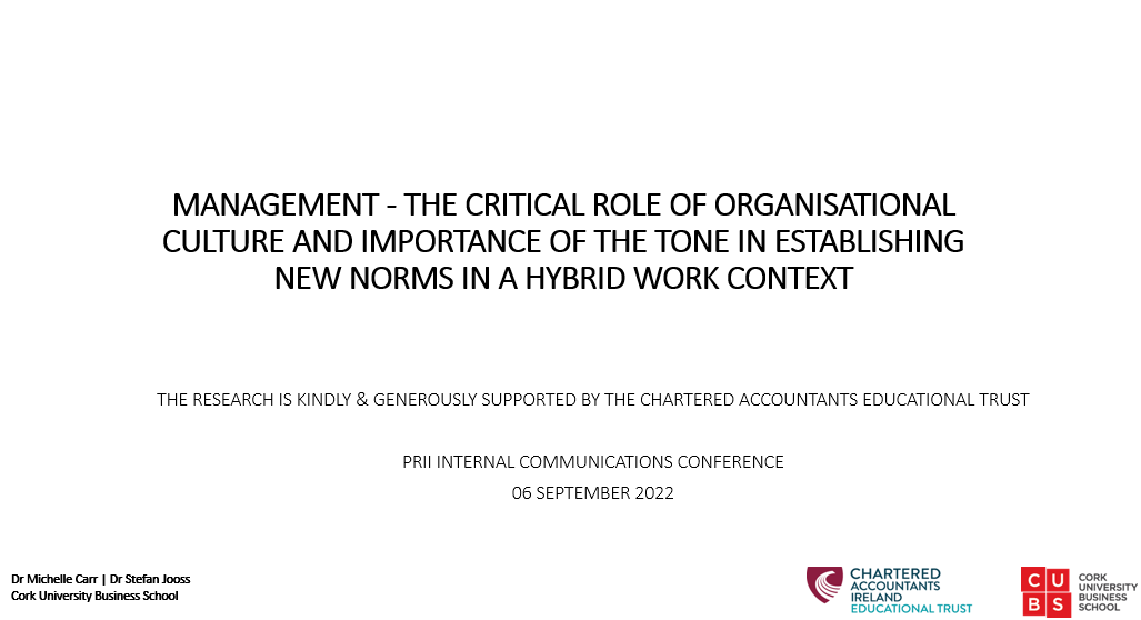 SJooss's tweet photo. Thank you @PRII_ie for inviting me to present at the #PRIIinternalcomms conference today - talking about #hybridwork, connecting with practitioners, and listening to great presentations. @hrcentre_ucc @CUBSucc @DrMichelleCarr https://t.co/CdKF8aoKZ3