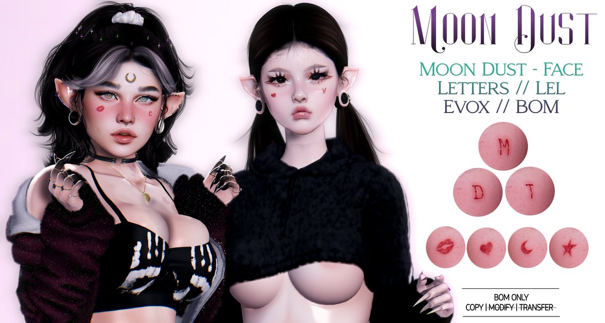 ChachouPrinces2's tweet photo. Moon Dust - Face Letters // Lel Evox

Click Here For More Infos And Links ♥ :
https://t.co/t8x4WhqAhD

#moondust #marketplace #scar #scars #secondlife #sl #shop #cute https://t.co/EttojjYeDu