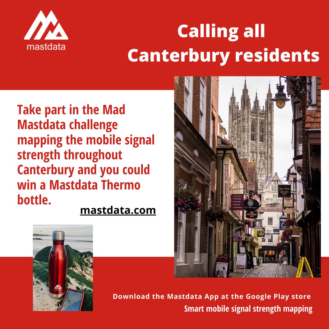 mastdata's tweet photo. Mastdata Challenge
#Canterbury residents - for a chance to win a Mastdata thermo bottle simply spot a gap on the Mastdata Map, run a survey &amp; fill the gap using the Mastdata app. All the details at https://t.co/q6Vd1cVbMa #canterbury #canterburykent #canterburyuk #canterburycity https://t.co/wMDneGRZzb