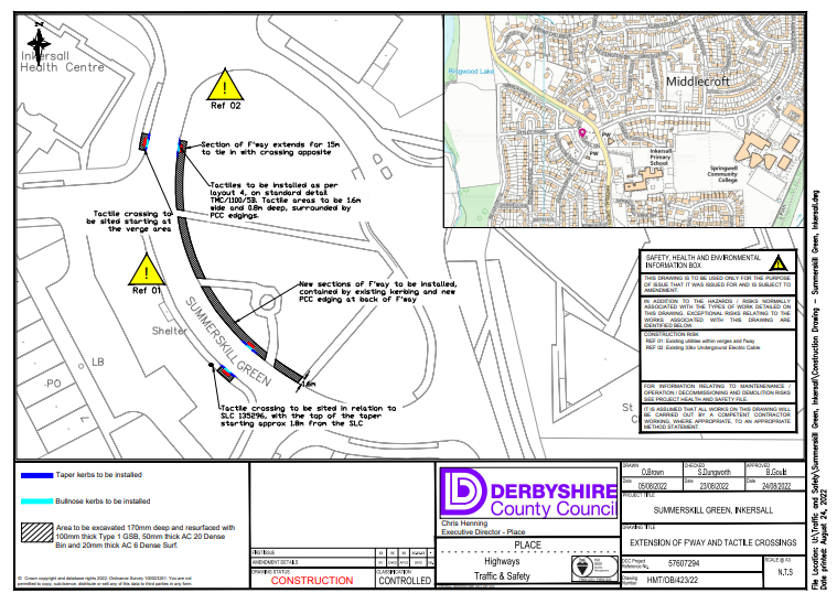 anne_staveley's tweet photo. Delighted to confirm Derbys County Council has agreed to construct dropped kerb crossing points on #Summerskill Green. I am sharing the layout drawing; contact me with any queries etc. Grateful thanks to the community-minded resident who raised this with me - pls keep 'em coming! https://t.co/36IS8Hcdn1