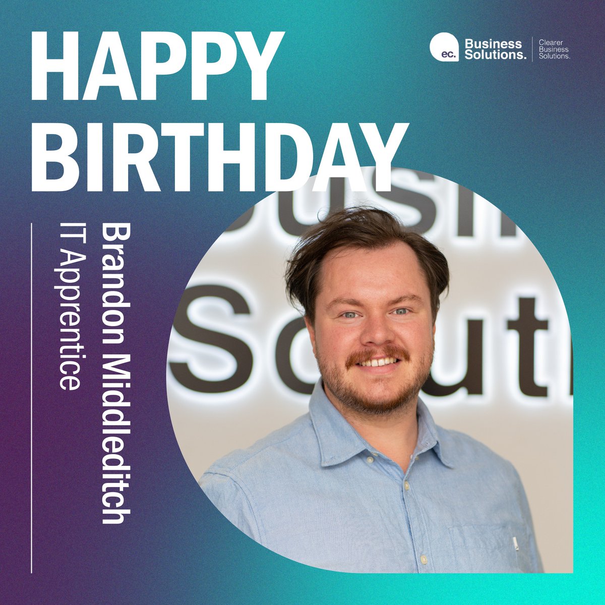 ecbusinesssol's tweet photo. Happy Birthday to our IT Apprentice, Brandon Middleditch! 🎂
Enjoy your day off on us Brandon, we hope that you have a brilliant day filled with fantastic memories. 🎉 https://t.co/WZUgFpMb1L