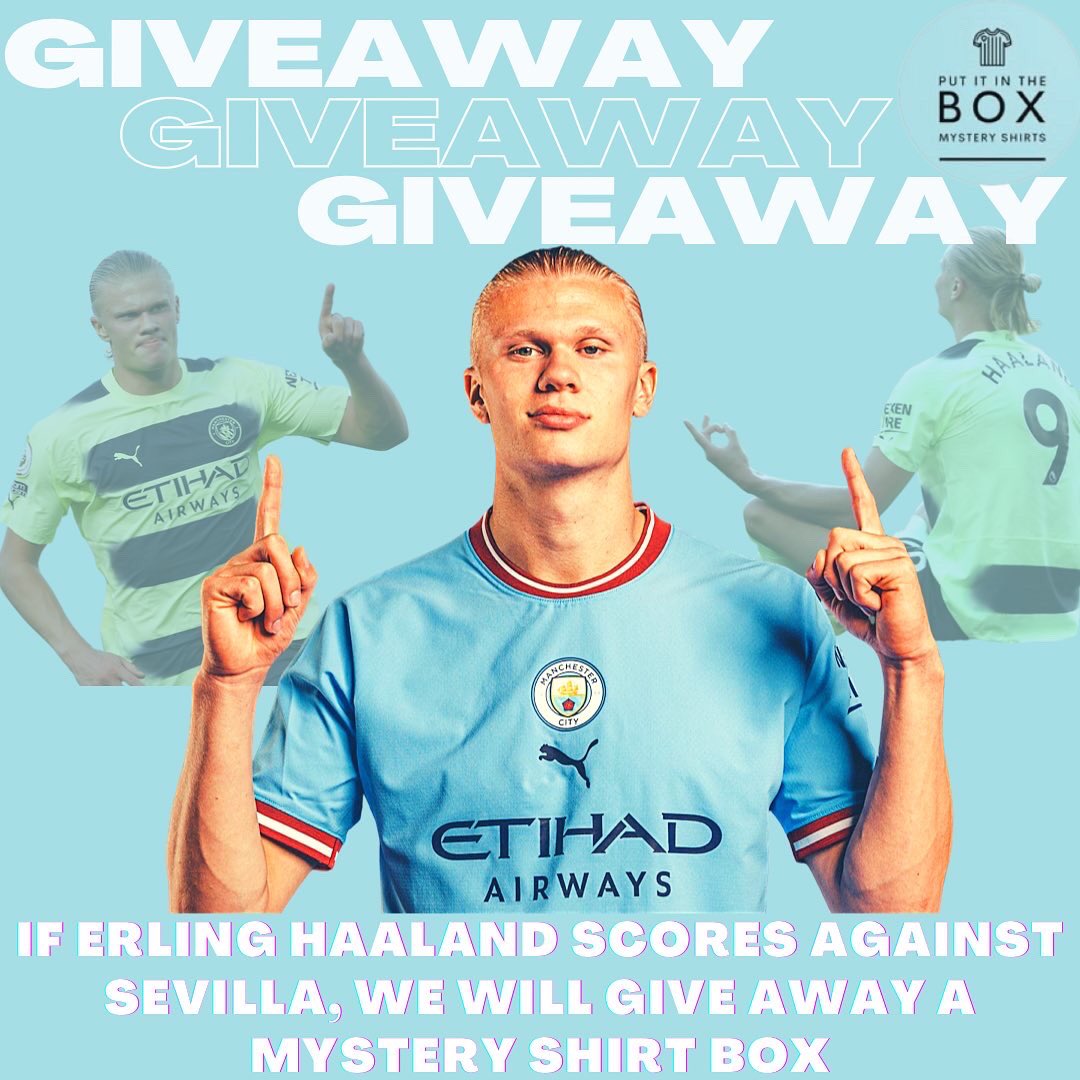 putitinthebox_'s tweet photo. 🚨 GIVEAWAY! 🚨

If Erling Haaland scores anytime against Sevilla tonight, we will give away a mystery football shirt box 📦

To enter 👇

- Follow @putitinthebox_ 
- Like this post ❤️
- Retweet this post 🔄

Winner announced after the game ⚽️

Good luck! https://t.co/XxxJPn7BI1
