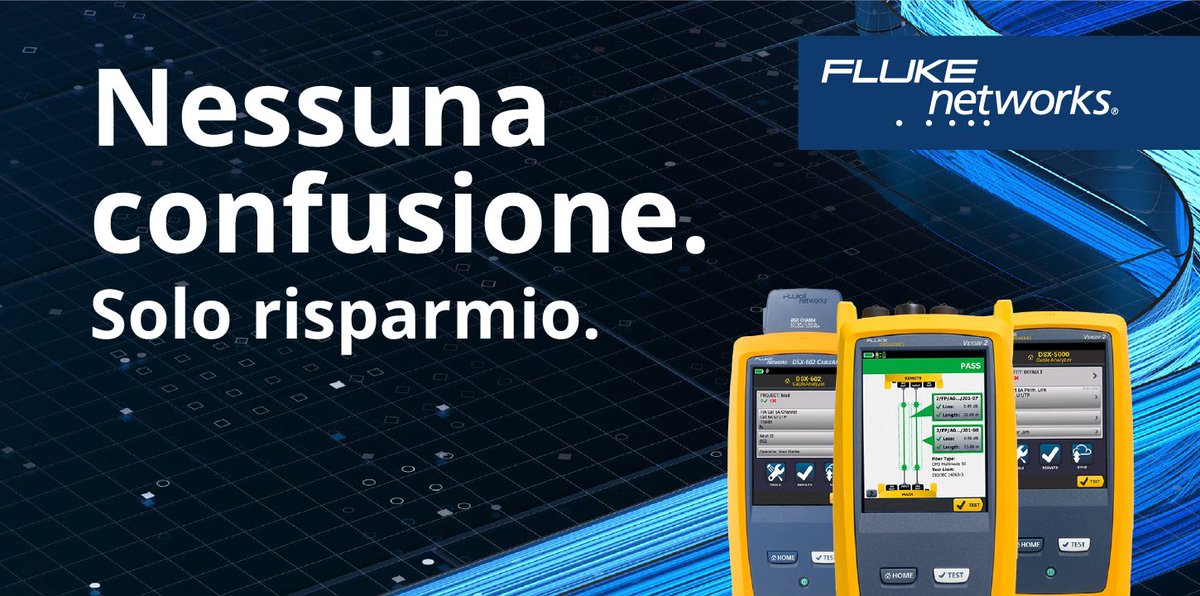 Fino al 31 dicembre 2022 Fluke Networks ti permette di risparmiare fino a € 4000 su una selezione di strumenti di test per rame e fibra solo per un periodo di tempo limitato! 
asit.it/fluke-nessuna-…