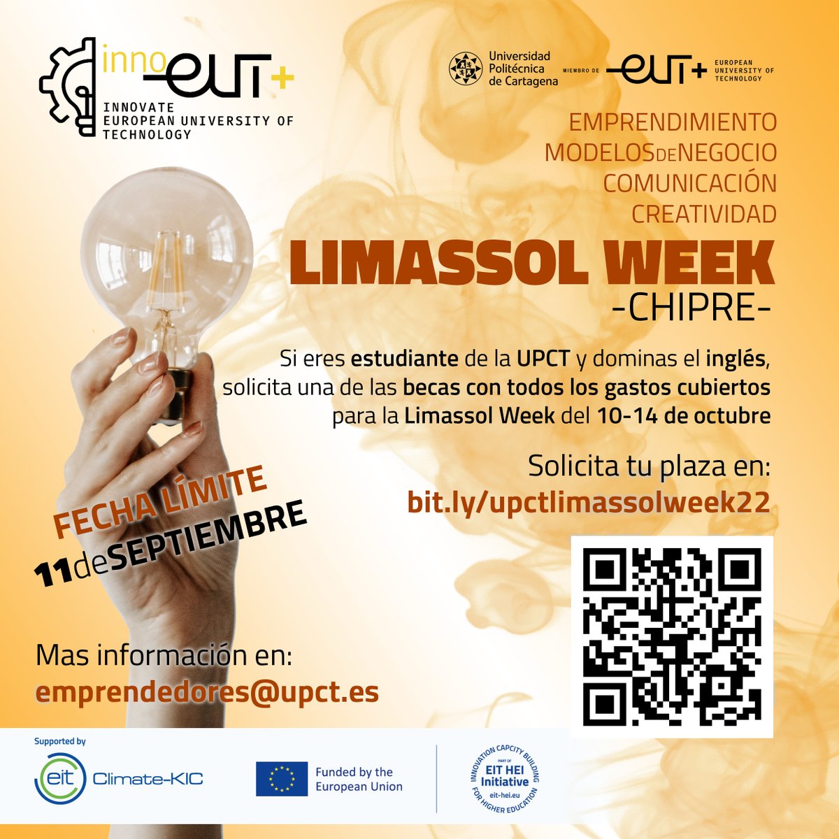 💪¿Quieres vivir una experiencia #internacional emprendedora?

✈️Si estudias en la @upctnoticias estás a tiempo para solicitar una de las becas con todos los gastos cubiertos para ir a la #LimassolWeek en Chipre 🇨🇾

Inscríbete en bit.ly/upctlimassolwe…