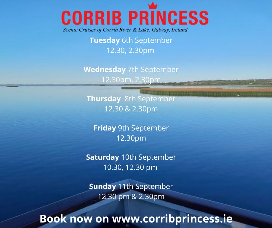 This weeks Scheduled Sailing. Book now on 
corribprincess.ie
#keepdiscovering #Galway