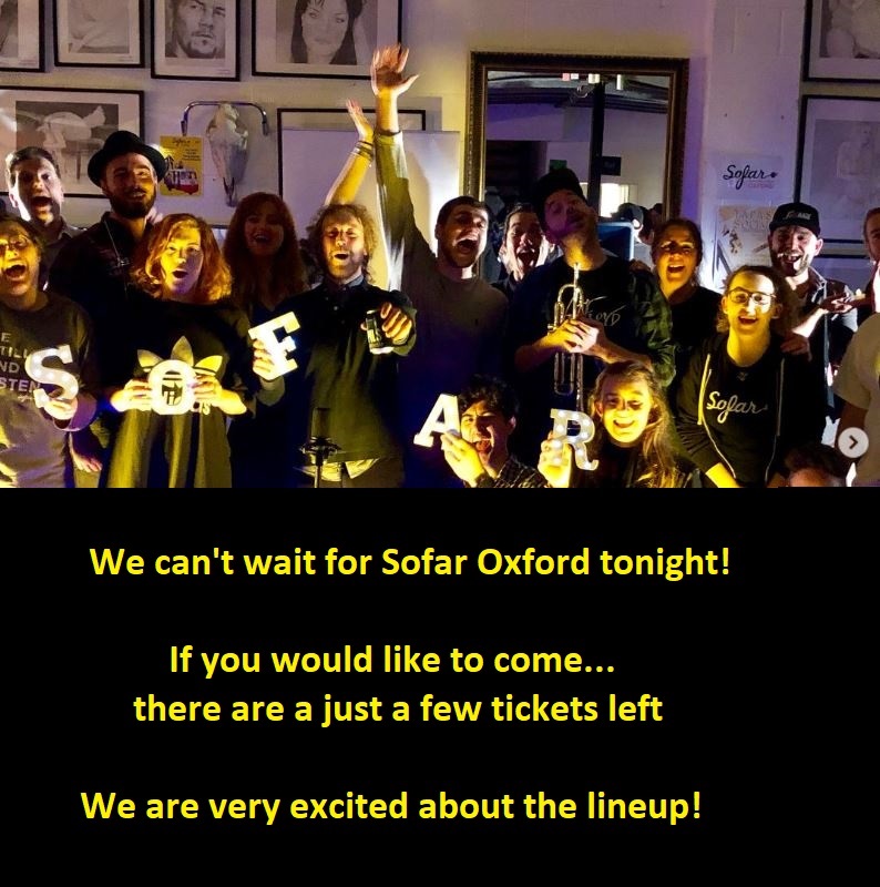 Low ticket warning for Tues 6 Sept - final few places left, so if you'd like to come please register soon. We've got four amazing acts playing, and at one of our favorite venues in Oxford, and we can not wait! More info and final tickets: sofarsounds.com/cities/oxford