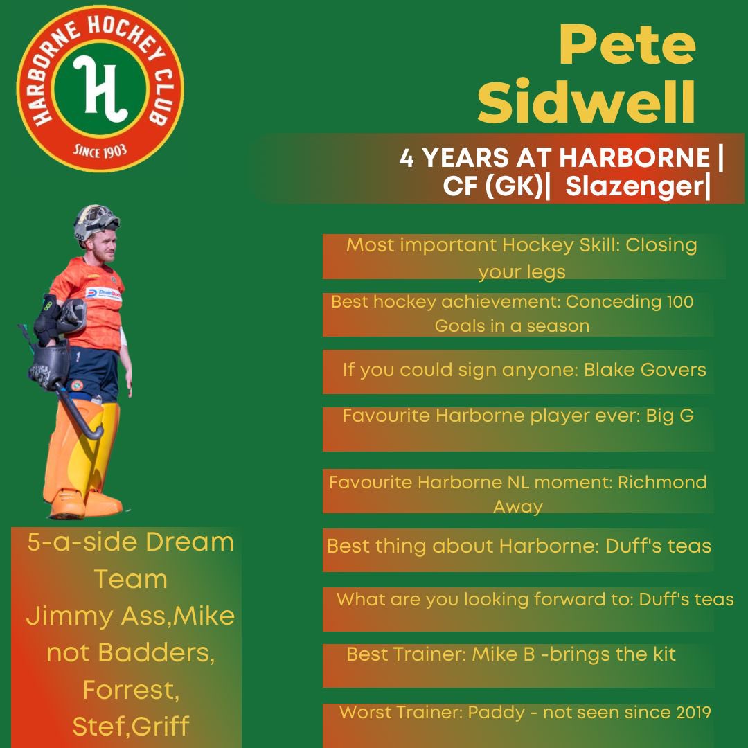 HarborneHC's tweet photo. Today we feature one of our goalies. He claims to be a forward but “no one has the bottle to put me there” , loves an old school stick and according to his teammates “is normal for a goalkeeper.” It’s Pete! @PeteSidwell #bleedgreen #HHCM1 https://t.co/2C43UfKuu4